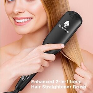 MiroPure Enhanced Ceramic Hair Straightener Brush 2-in-1 Ionic Black